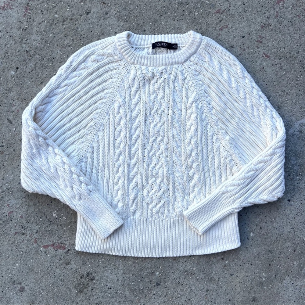 Ralph Lauren Black Label Heavy Cotton Cableknit Relaxed Sweater M Preppy Coastal